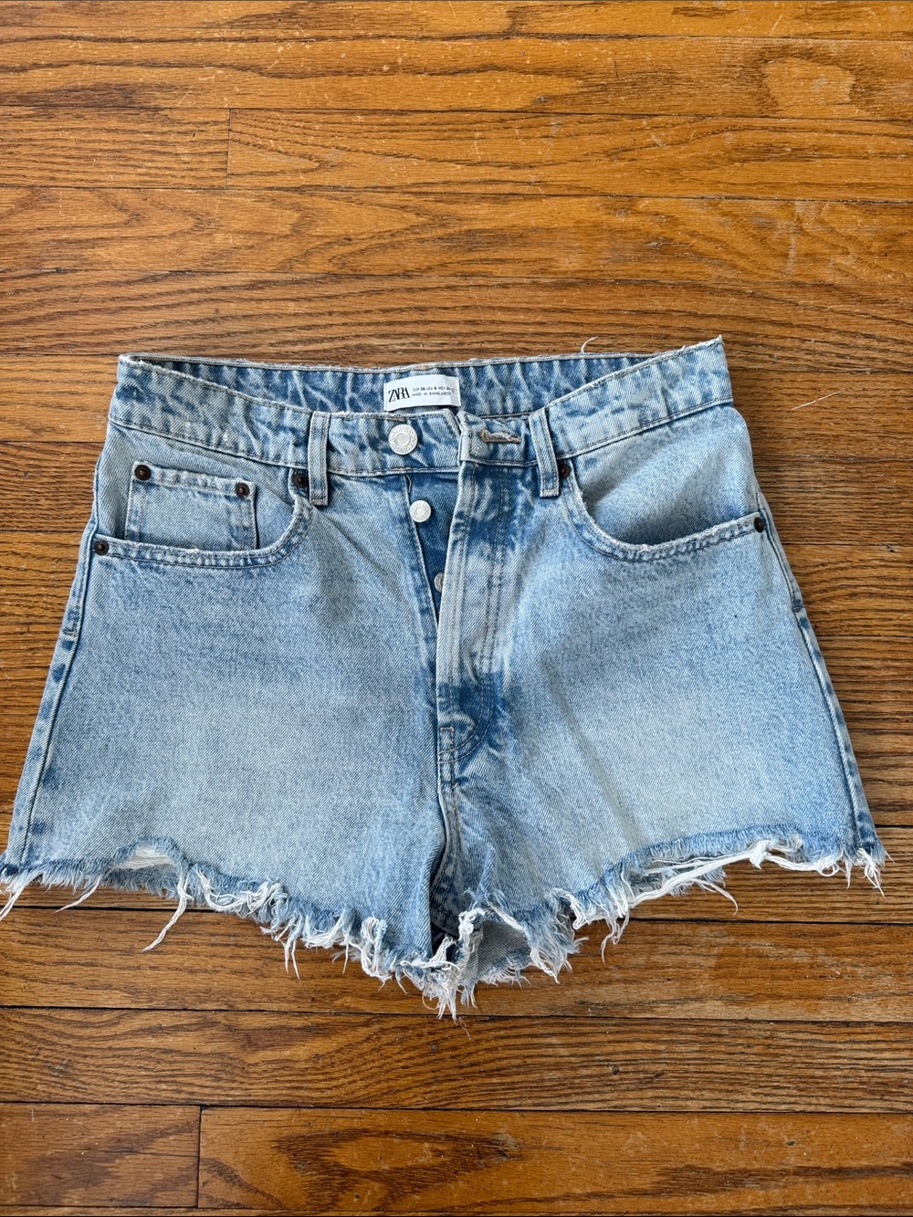 ZARA Light Wash Frayed Denim Cutoff Shorts